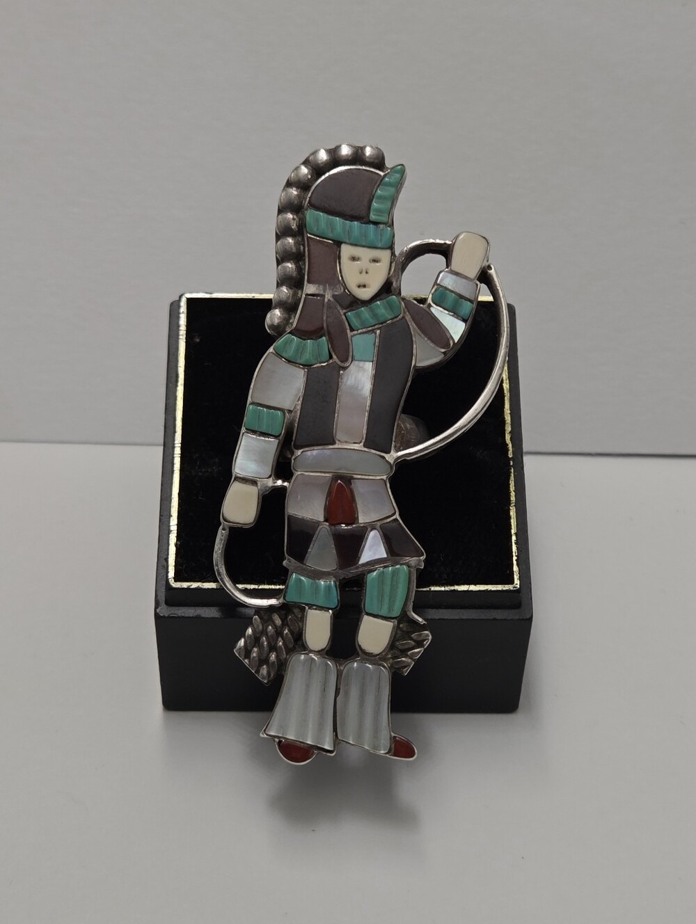 Vintage Zuni Sterling Multi Stone Inlay Dancer Ring Signed Janet Amesoli Sz6.5